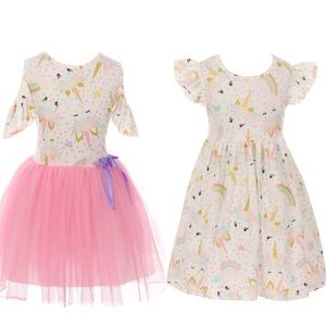 2 PCS Little Girl Kids dress Children Unicorn Floral Flower Girl Dress Clothing